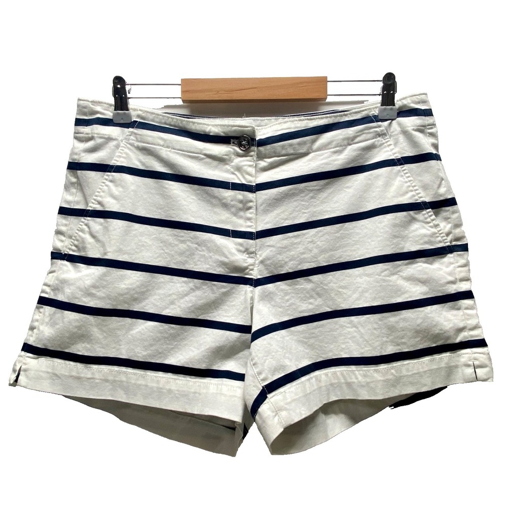 Nautica Chino Shorts Women's 10 White Navy Nautical Stripe Casual 5" Inseam EUC